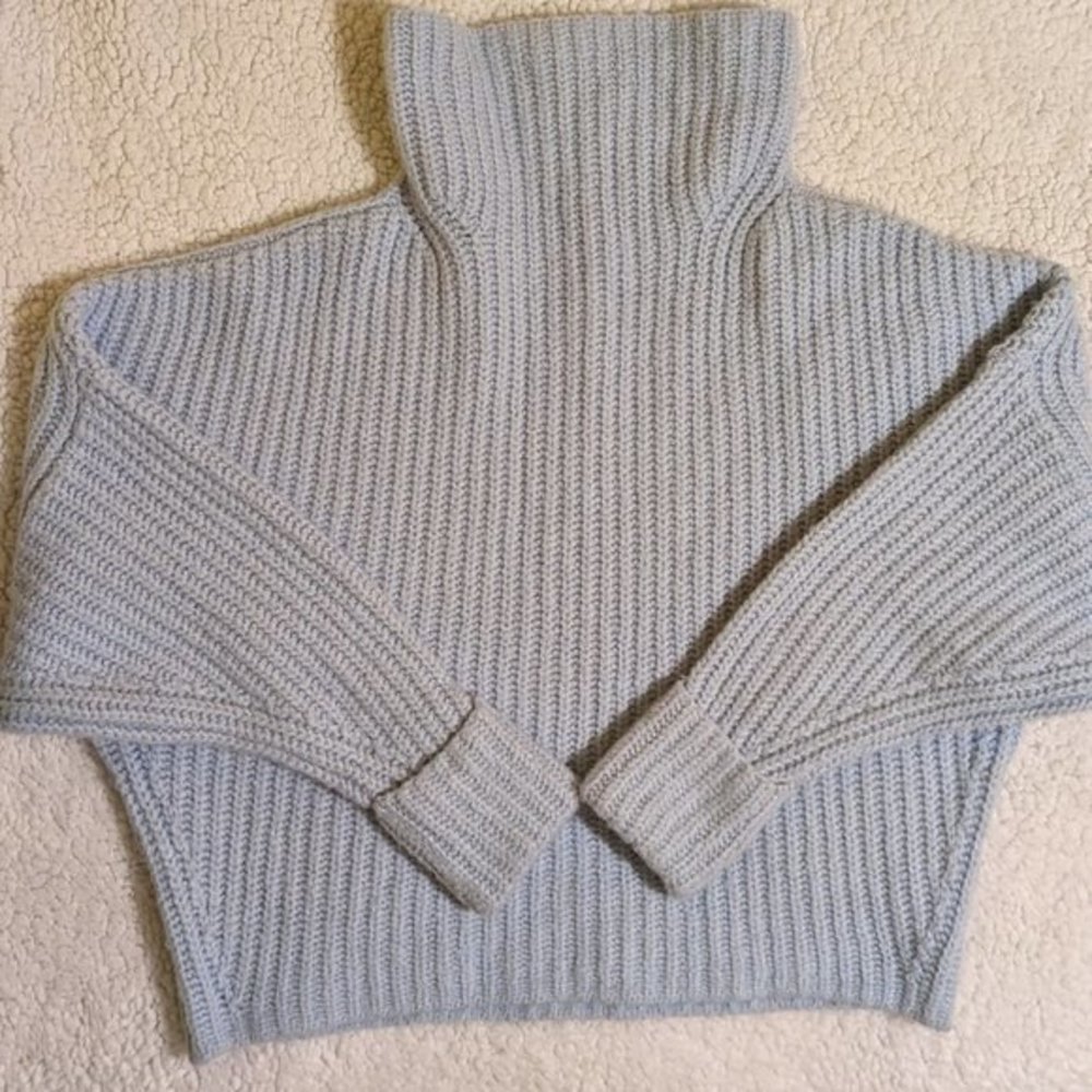 EUC Maeve for Anthro baby blue oversized knit mock turtleneck drop shoulders